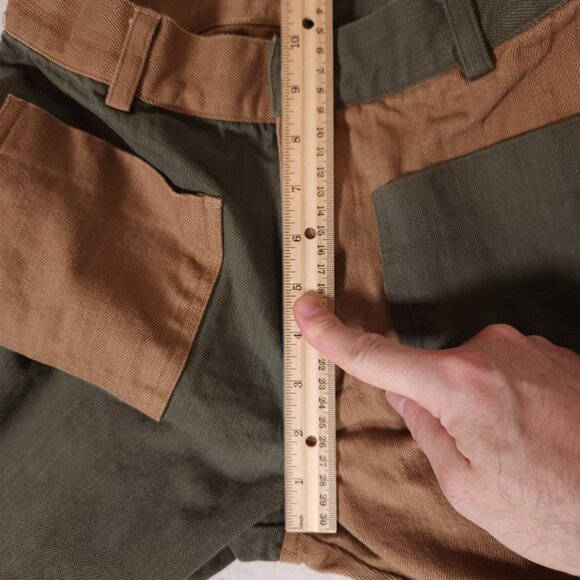 Tunnel Vision Patchwork Jeans Womens Medium Green Tan Flare Skater Streetware - Picture 8 of 14